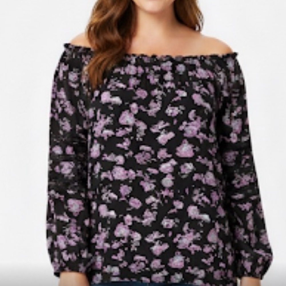 LANE BRYANT Floral Purple Black Floral Women's Top Womens size 10/12